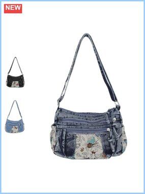 Crossbody Bag Denim Shoulder Underarm Handbag Butterfly Pattern Travel Purse